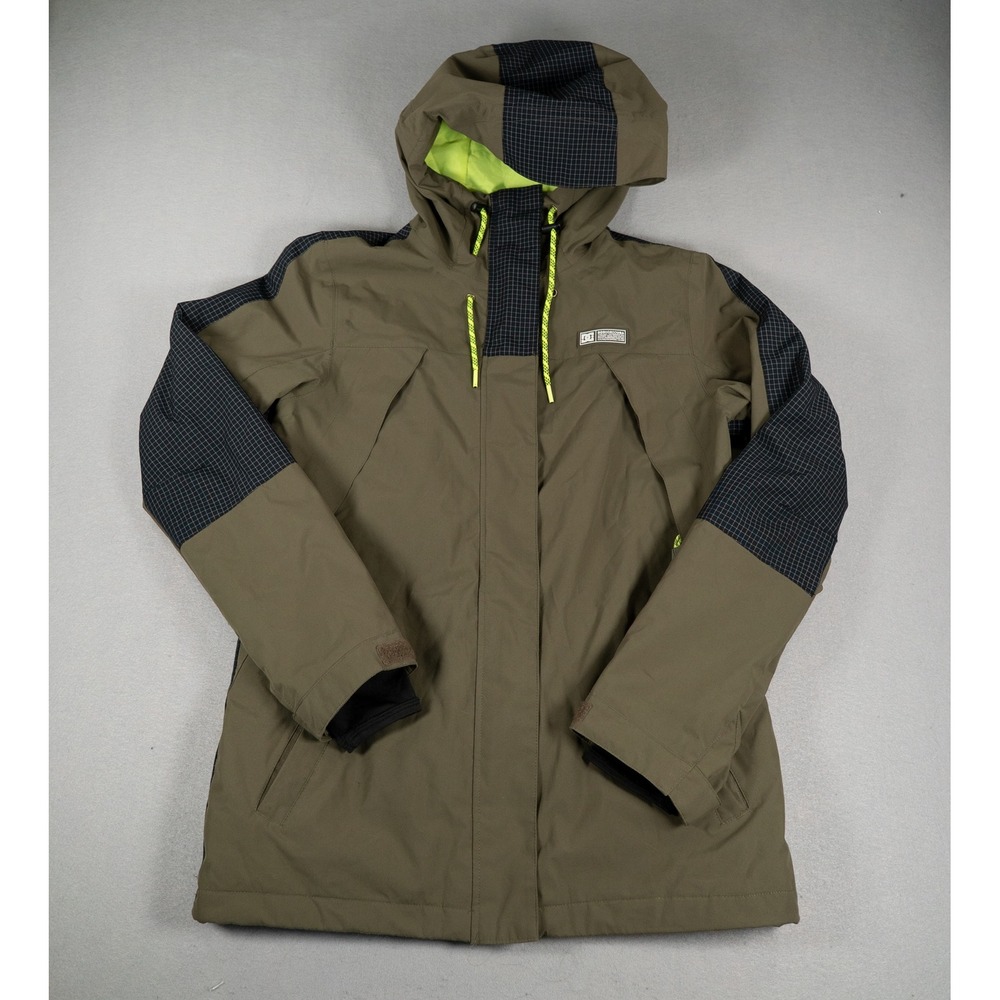 DC Shoes Mens Snowboard Jacket 10K Waterproof Hooded Olive Green Black Size M